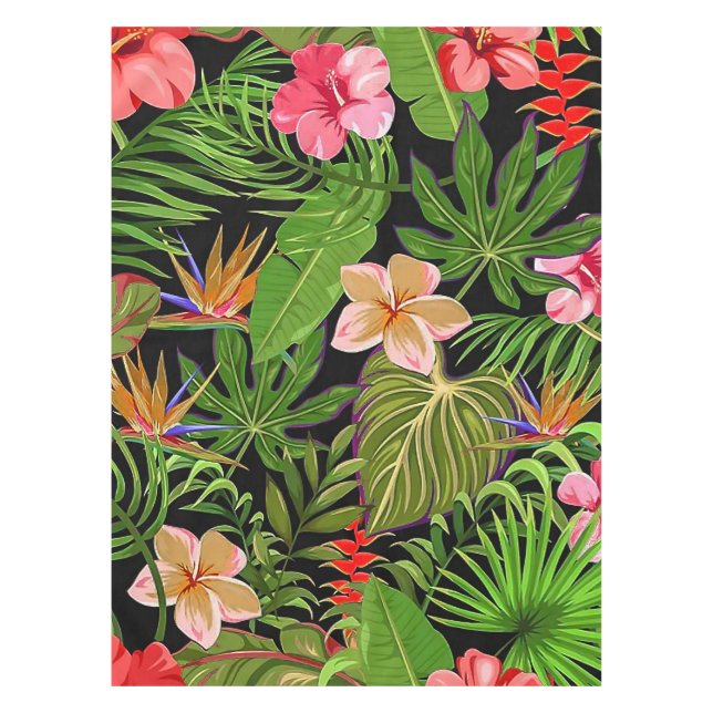 Colourful Tropical Leaves and Hibiscus Flowers | Tablecloth (Front)