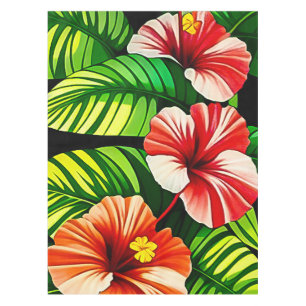 Colourful Tropical Leaves and Hibiscus Flowers Tablecloth