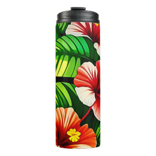 Colourful Tropical Leaves and Hibiscus Flowers Thermal Tumbler