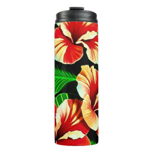 Colourful Tropical Leaves and Hibiscus Flowers Thermal Tumbler