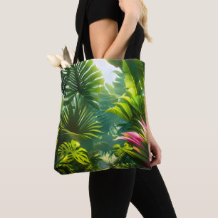 Colourful Tropical Leaves and Hibiscus Flowers Tote Bag