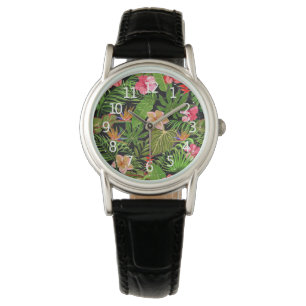 Colourful Tropical Leaves and Hibiscus Flowers Watch