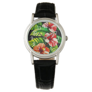 Colourful Tropical Leaves and Hibiscus Flowers Watch