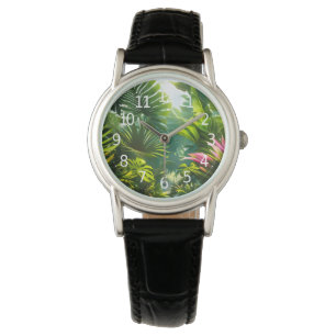 Colourful Tropical Leaves and Hibiscus Flowers Watch
