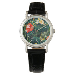 Colourful Tropical Leaves and Hibiscus Flowers Watch