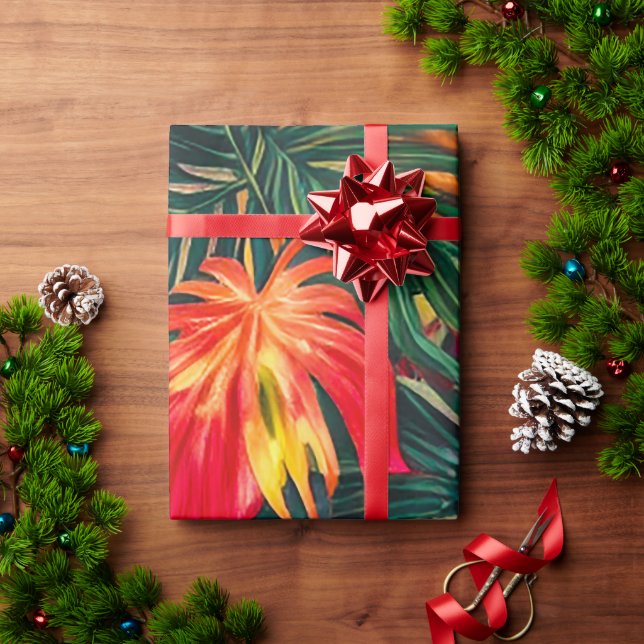 Colourful Tropical Leaves and Hibiscus Flowers | Wrapping Paper (Holiday Gift)