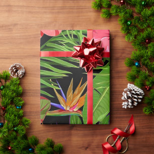 Colourful Tropical Leaves and Hibiscus Flowers   Wrapping Paper