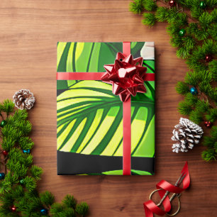 Colourful Tropical Leaves and Hibiscus Flowers   Wrapping Paper