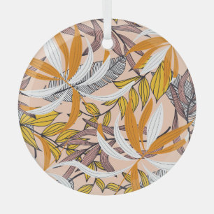 Colourful tropical leaves, beige background patter glass tree decoration