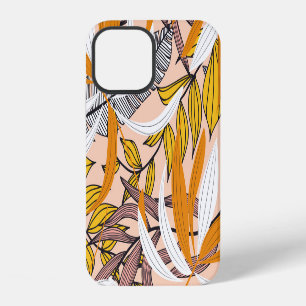 Colourful tropical leaves, beige background patter iPhone 12 case