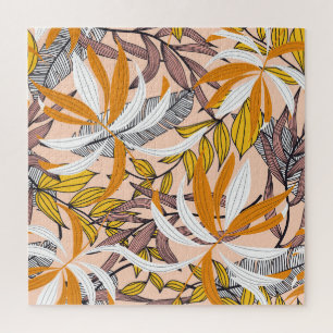 Colourful tropical leaves, beige background patter jigsaw puzzle