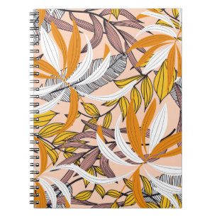 Colourful tropical leaves, beige background patter notebook