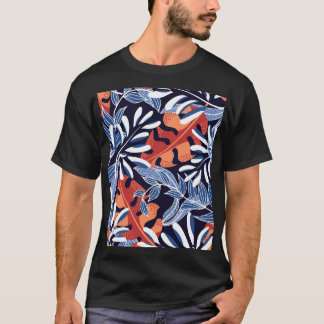 Colourful Tropical Leaves Blue Background T-Shirt