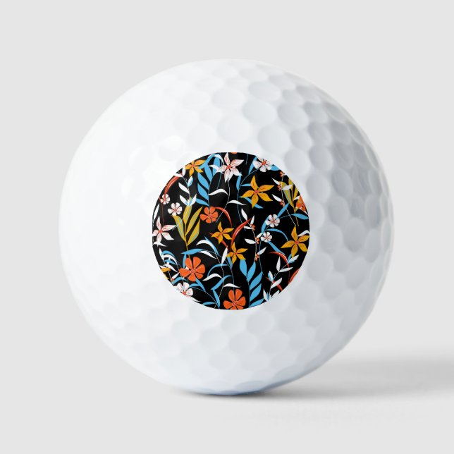 Colourful tropical leaves: dark background pattern golf balls (Front)