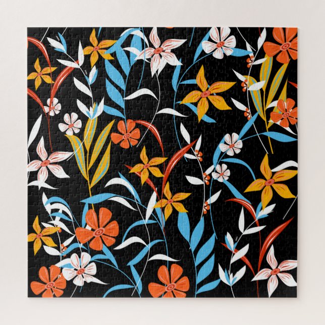 Colourful tropical leaves: dark background pattern jigsaw puzzle (Vertical)