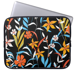 Colourful tropical leaves: dark background pattern laptop sleeve