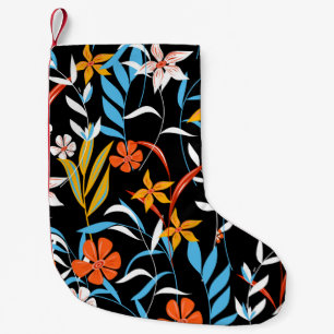 Colourful tropical leaves: dark background pattern small christmas stocking