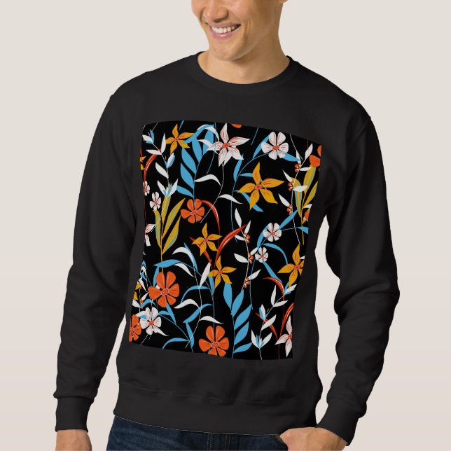 Colourful tropical leaves: dark background pattern sweatshirt (Front)
