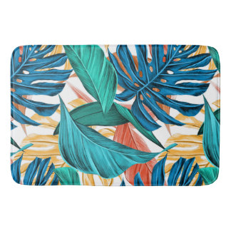 Colourful tropical leaves, exotic pattern design, bath mat