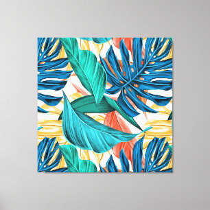Colourful tropical leaves, exotic pattern design, canvas print