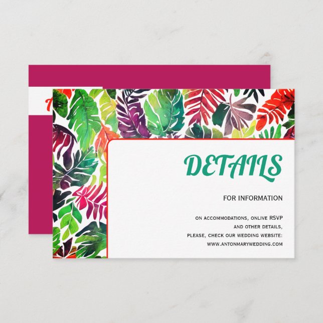 Colourful tropical leaves, frame maximalist weddin enclosure card (Front/Back)