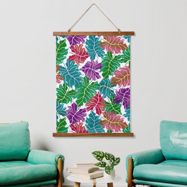 Colourful tropical leaves hanging tapestry (Living Room)