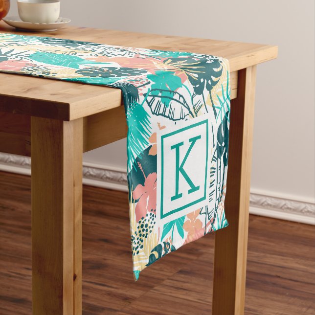 Colourful tropical leaves medium table runner (In Situ)