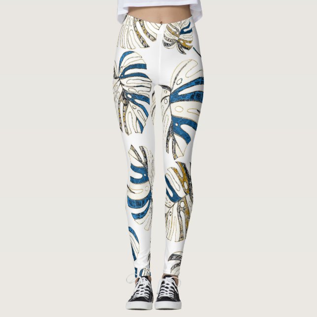 Colourful tropical leaves, modern pattern. leggings (Front)