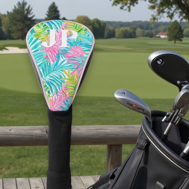 Colourful Tropical Leaves Monogram Golf Gift Head Cover (Creator Uploaded)