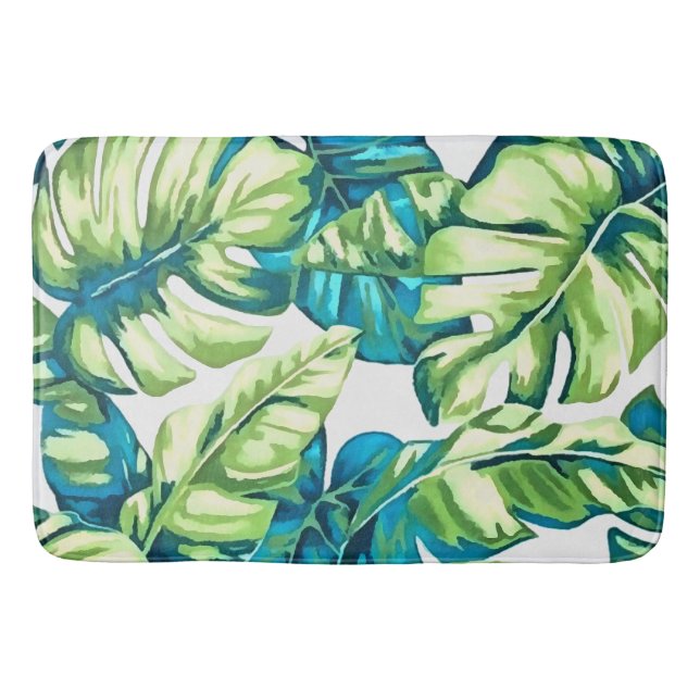 Colourful Tropical Leaves Of Banana and Monstera Bath Mat (Front)