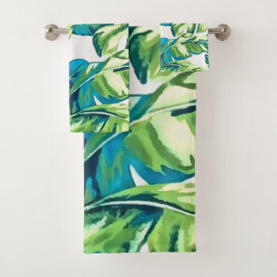 Colourful Tropical Leaves Of Banana and Monstera Bath Towel Set