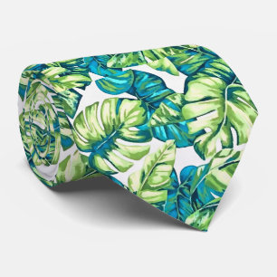 Colourful Tropical Leaves Of Banana and Monstera Tie