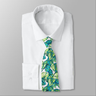 Colourful Tropical Leaves Of Monstera and Banana Tie