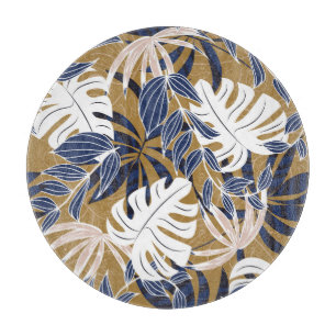 Colourful Tropical Leaves Orange Background Cutting Board