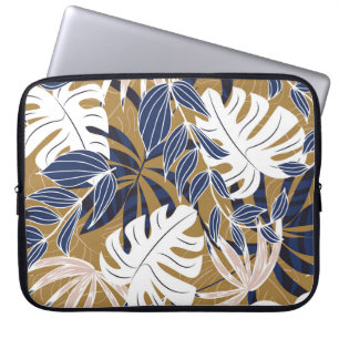 Colourful Tropical Leaves Orange Background Laptop Sleeve