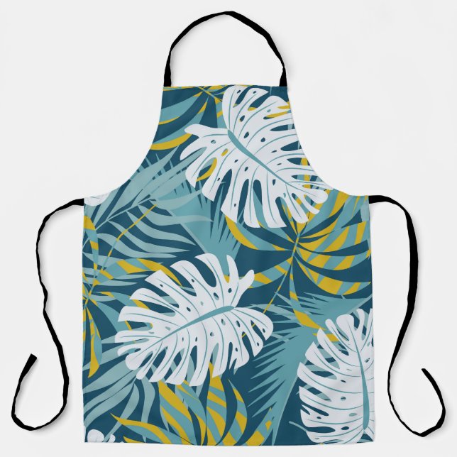 Colourful tropical leaves, original abstract patte apron (Front)