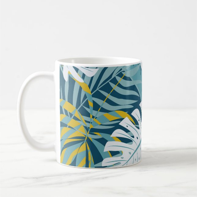 Colourful tropical leaves, original abstract patte coffee mug (Left)