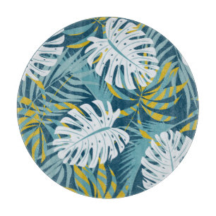 Colourful tropical leaves, original abstract patte cutting board