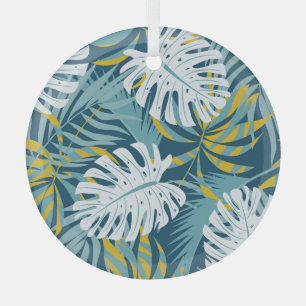 Colourful tropical leaves, original abstract patte glass tree decoration