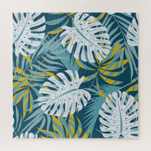 Colourful tropical leaves, original abstract patte jigsaw puzzle