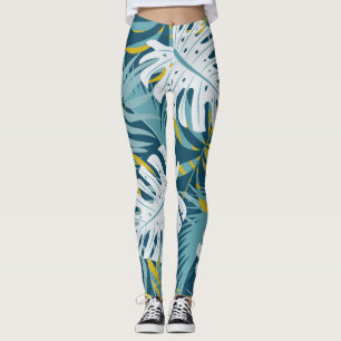 Colourful tropical leaves, original abstract patte leggings