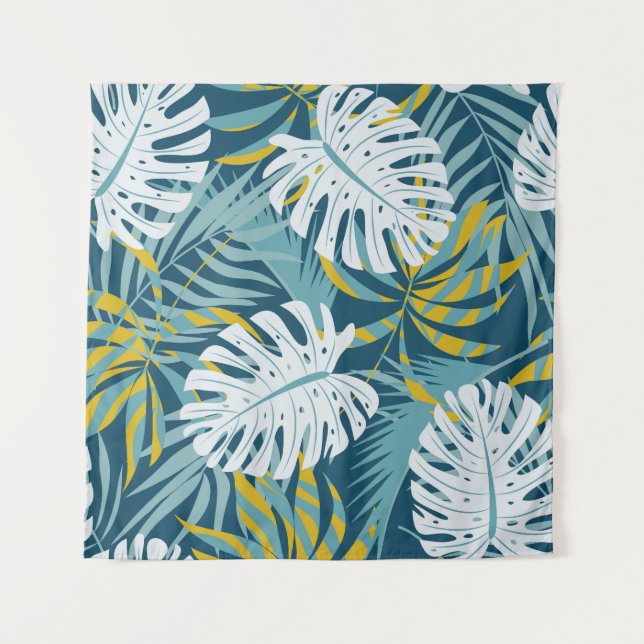 Colourful tropical leaves, original abstract patte tapestry (Front)