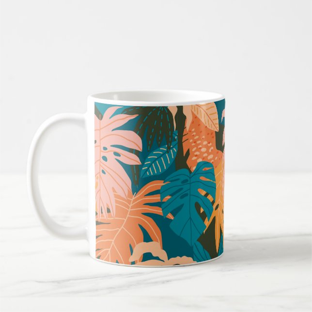 Colourful tropical leaves pattern coffee mug (Left)