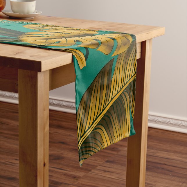 Colourful Tropical Leaves Short Table Runner (In Situ)