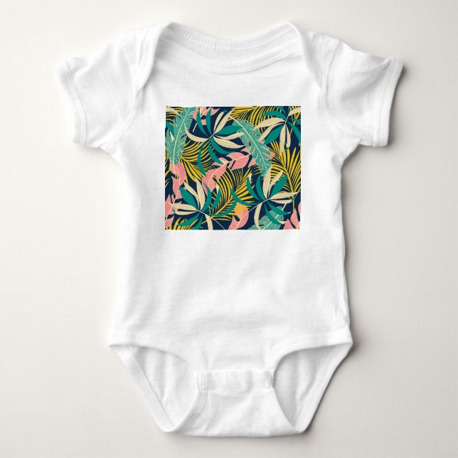 Colourful tropical leaves: summer pattern. baby bodysuit (Front)