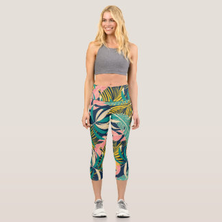 Colourful tropical leaves: summer pattern. capri leggings