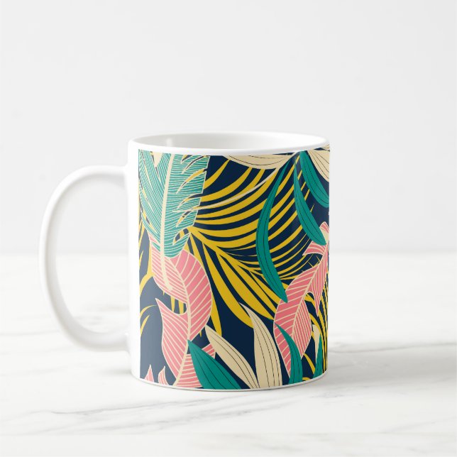 Colourful tropical leaves: summer pattern. coffee mug (Left)