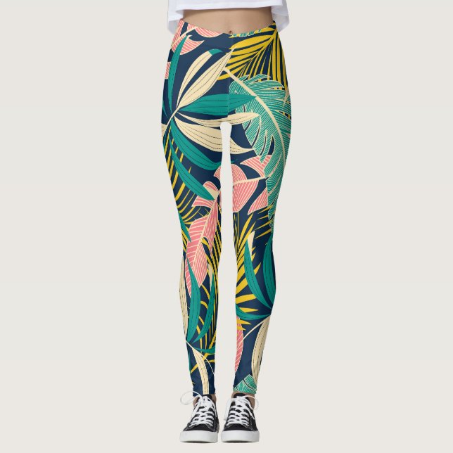 Colourful tropical leaves: summer pattern. leggings (Front)