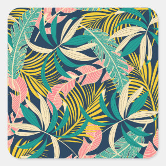 Colourful tropical leaves: summer pattern. square sticker