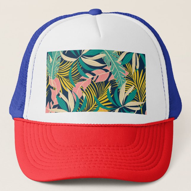 Colourful tropical leaves: summer pattern. trucker hat (Front)